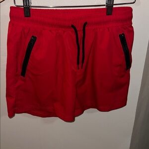 Red Shorts with Black Zipper Accents